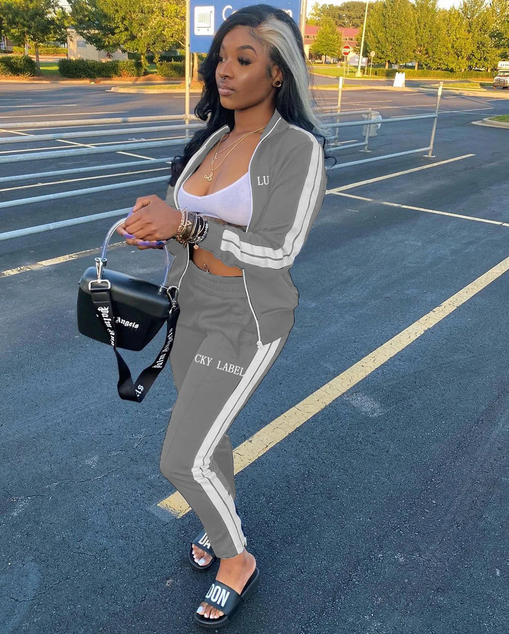 Women's Embroidered Zip-Up Top and Pants Set