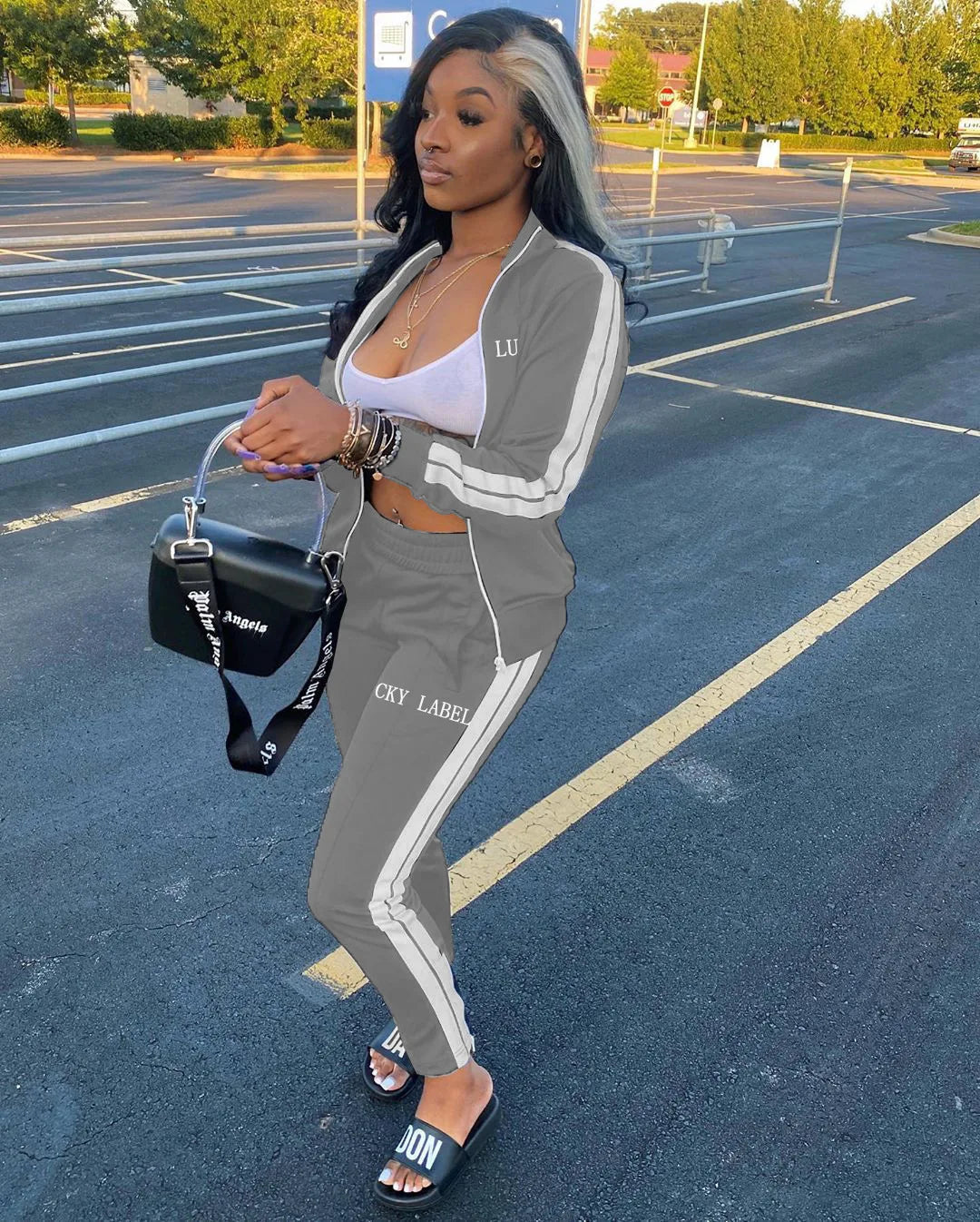 Women's Embroidered Zip-Up Top and Pants Set