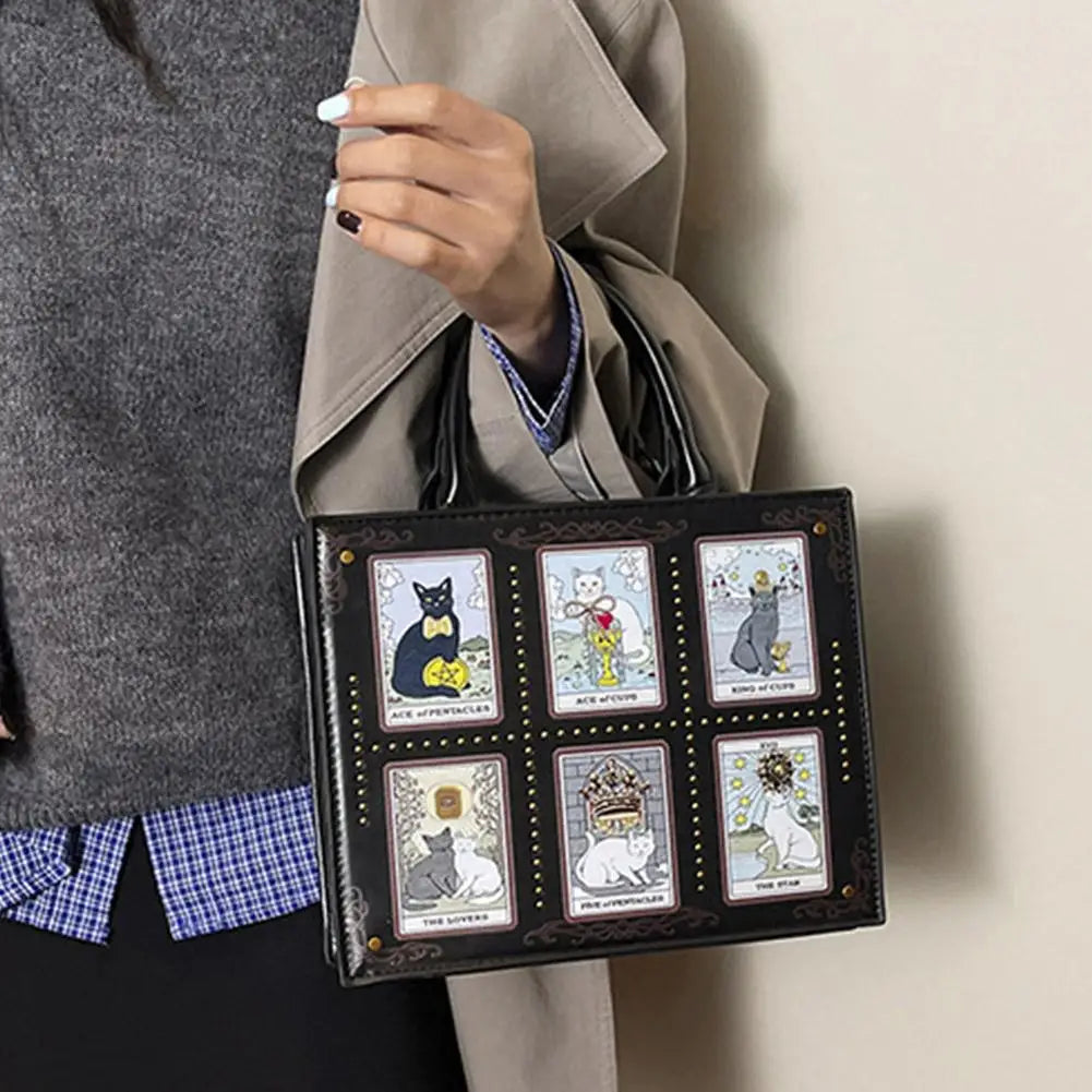 Cat Tarot Print PU Handbag