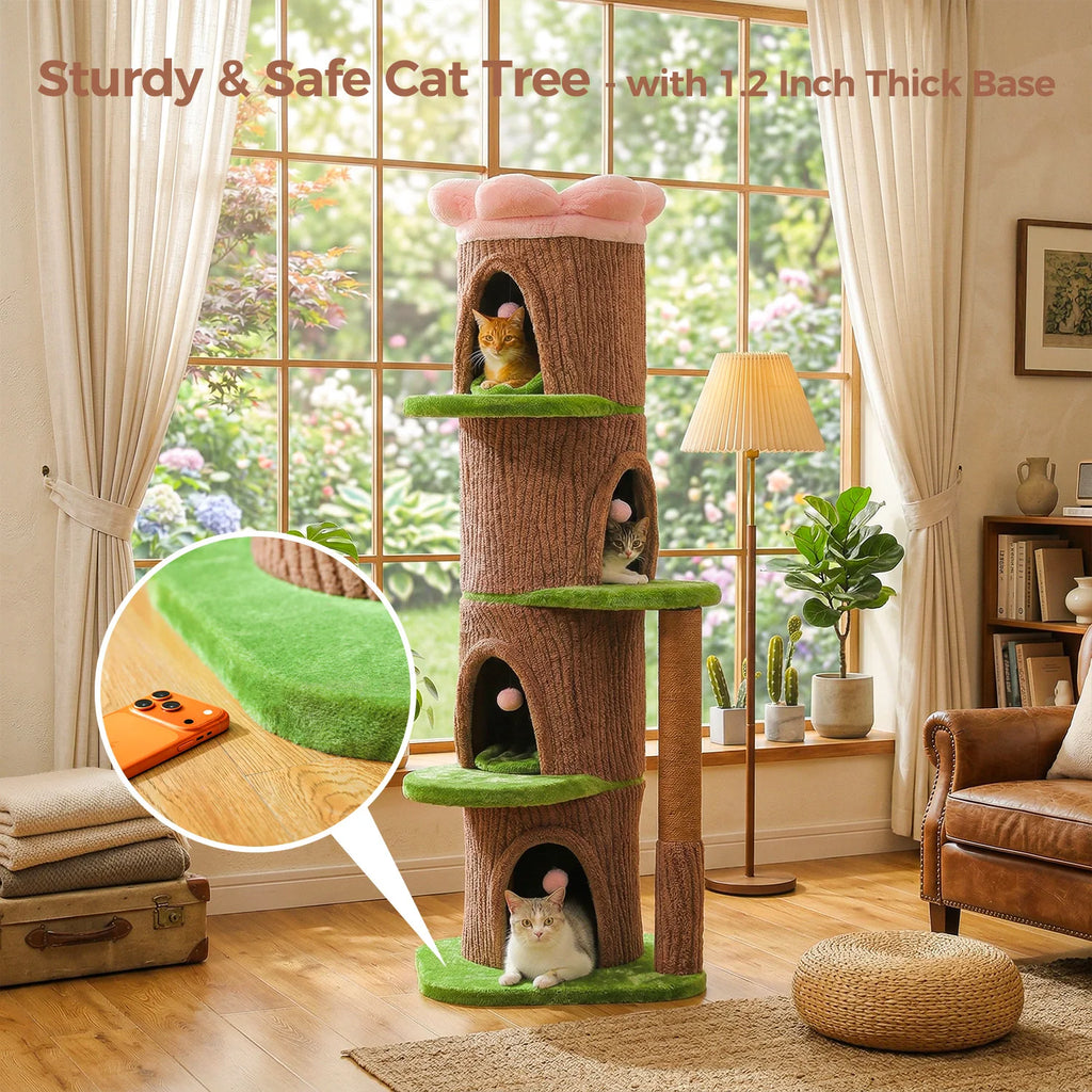 Large Cat Tree with Multiple Condos & Flower Bed