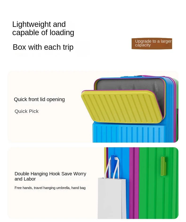 Front-opening Luggage Macaron Colors Pure PC 20 inch Boarding Cabin Suitcase 22/24/26/28 Inch Sturdy and Durable Women's Bags Whispering Desires Shoppe