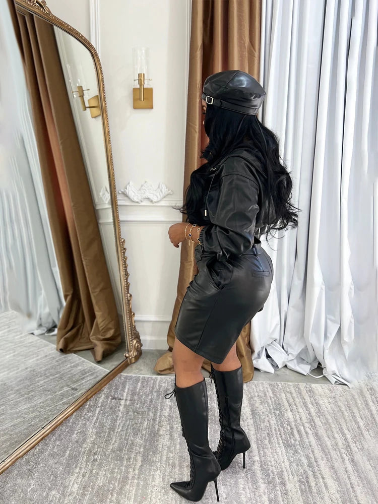 Women's Faux-Leather-Look Hooded Jacket and Bermuda Shorts Set