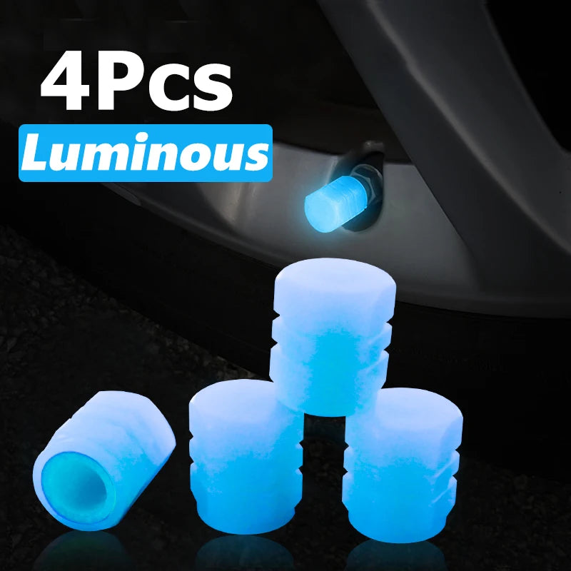 Glow-in-the-Dark ABS Tire Valve Caps – Set of 4