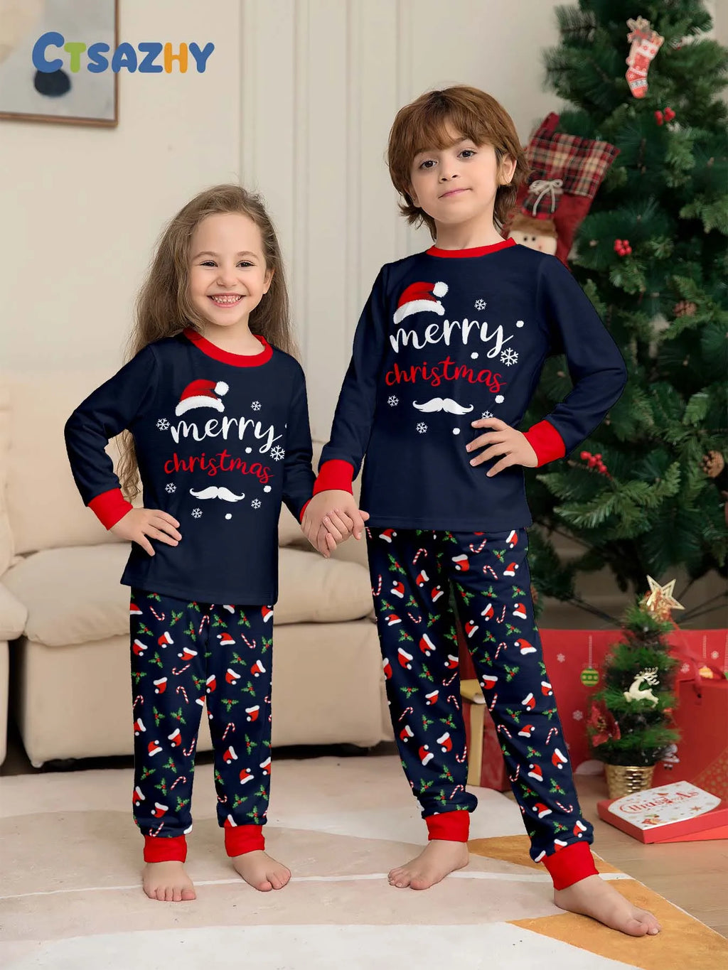 Navy Santa Hat & Candy Cane Family Pajamas