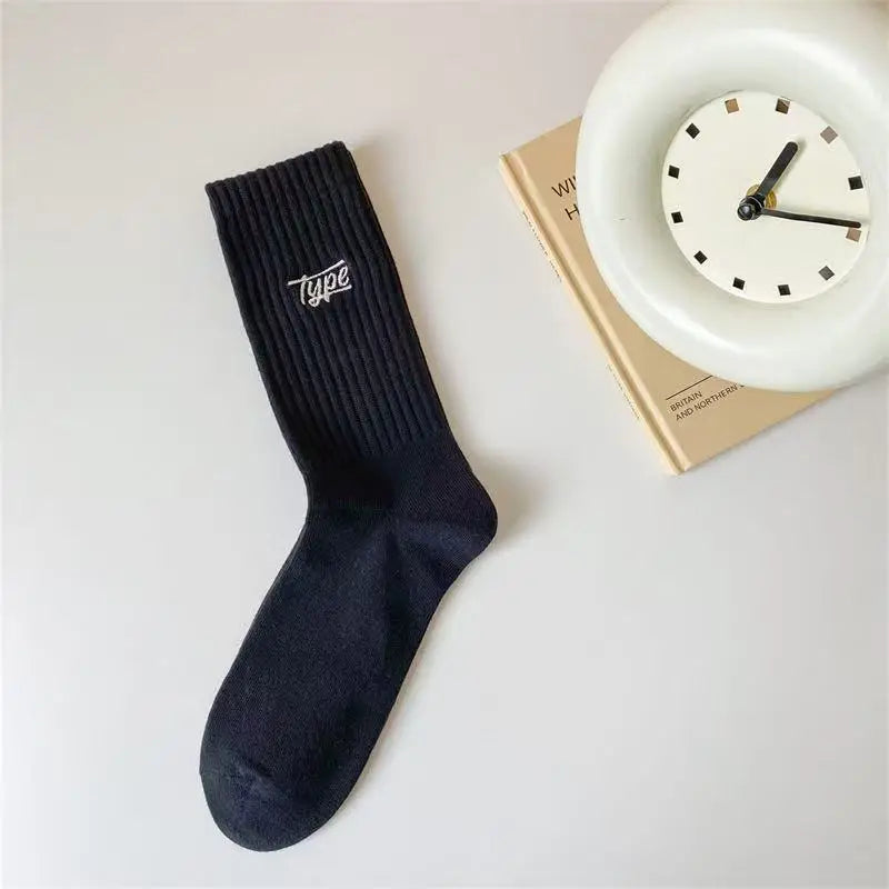 6 pairs of mid length socks for men versatile in all seasons sweat absorbing letter sports simple  comfortable casual socks Whispering Desires Shoppe
