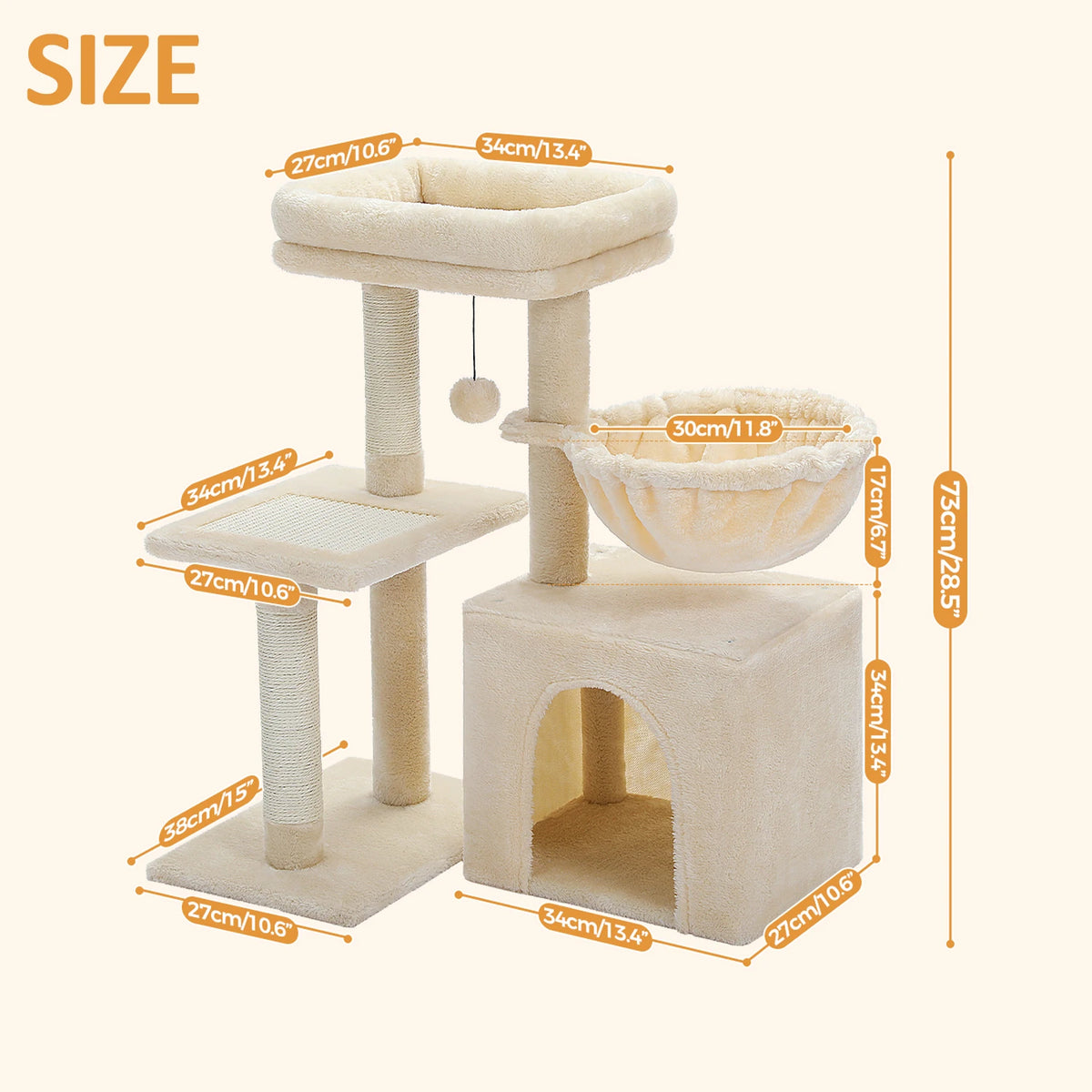 Compact Cat Tree with Removable Perch & Hammock
