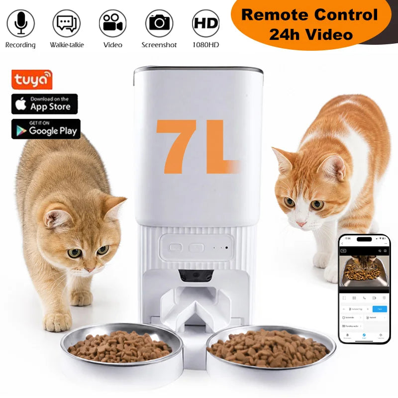 NITYERS 7L Camera Pet Feeder with Double Bowls