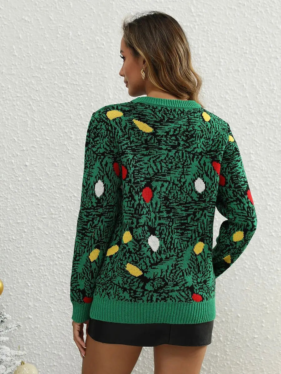 Women's Knitted Pullover Sweater Christmas Loose Round Neck Fashionable Cartoon Jacquard European American Style Casual Top Dsers