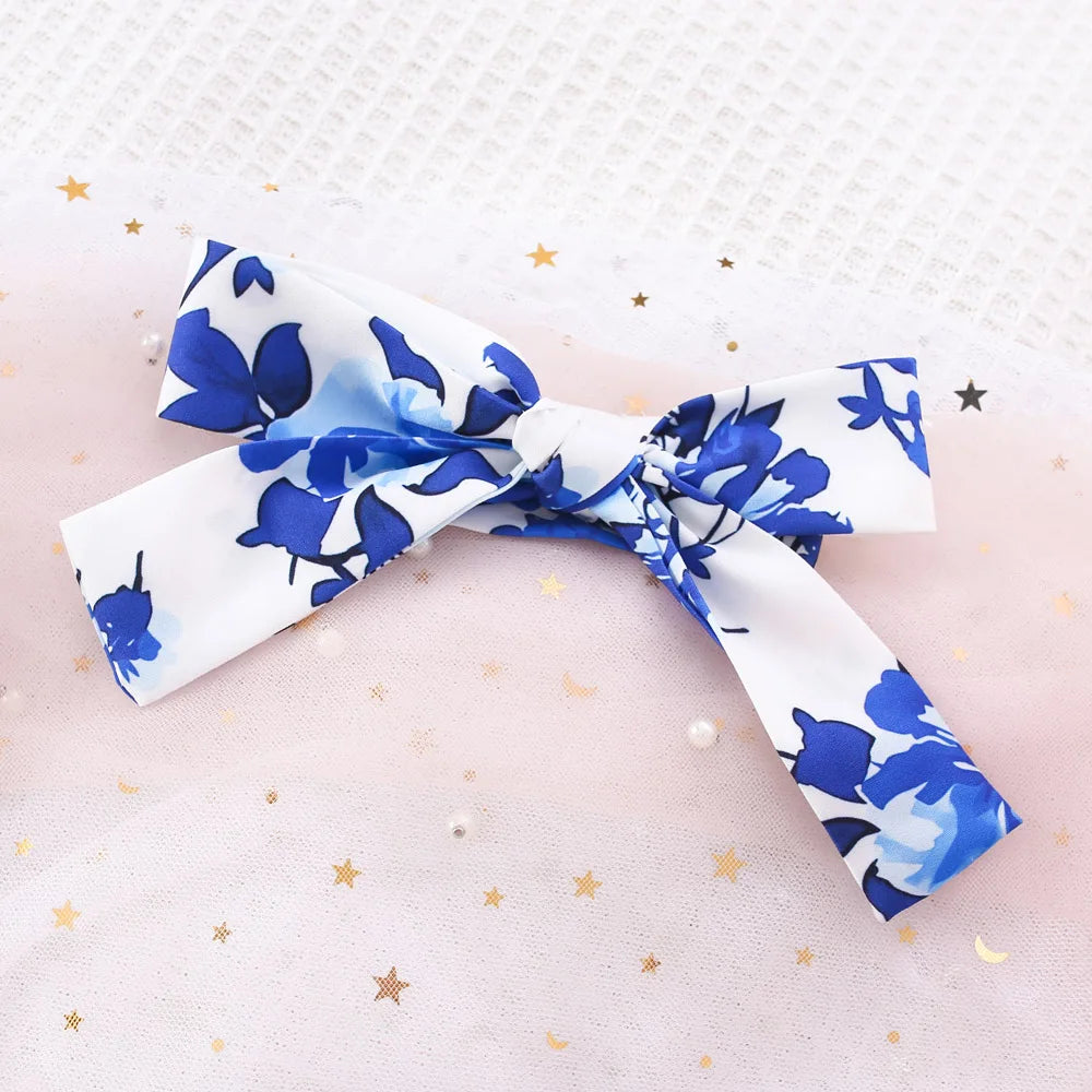 Baby Girl Blue Bow Floral Summer Dress with Hairband