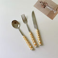 Checkerboard Ceramic-Handle Flatware — 3 Pieces