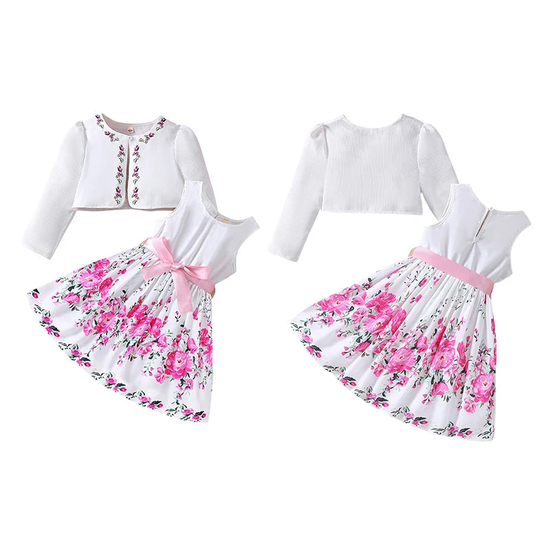Kids Casual Clothing Sets Outfits for Girls Spring Summer Toddler Floral Print Long Sleeve Coat Tank Dress Children 2 3 4 5 6 7 Whispering Desires Shoppe