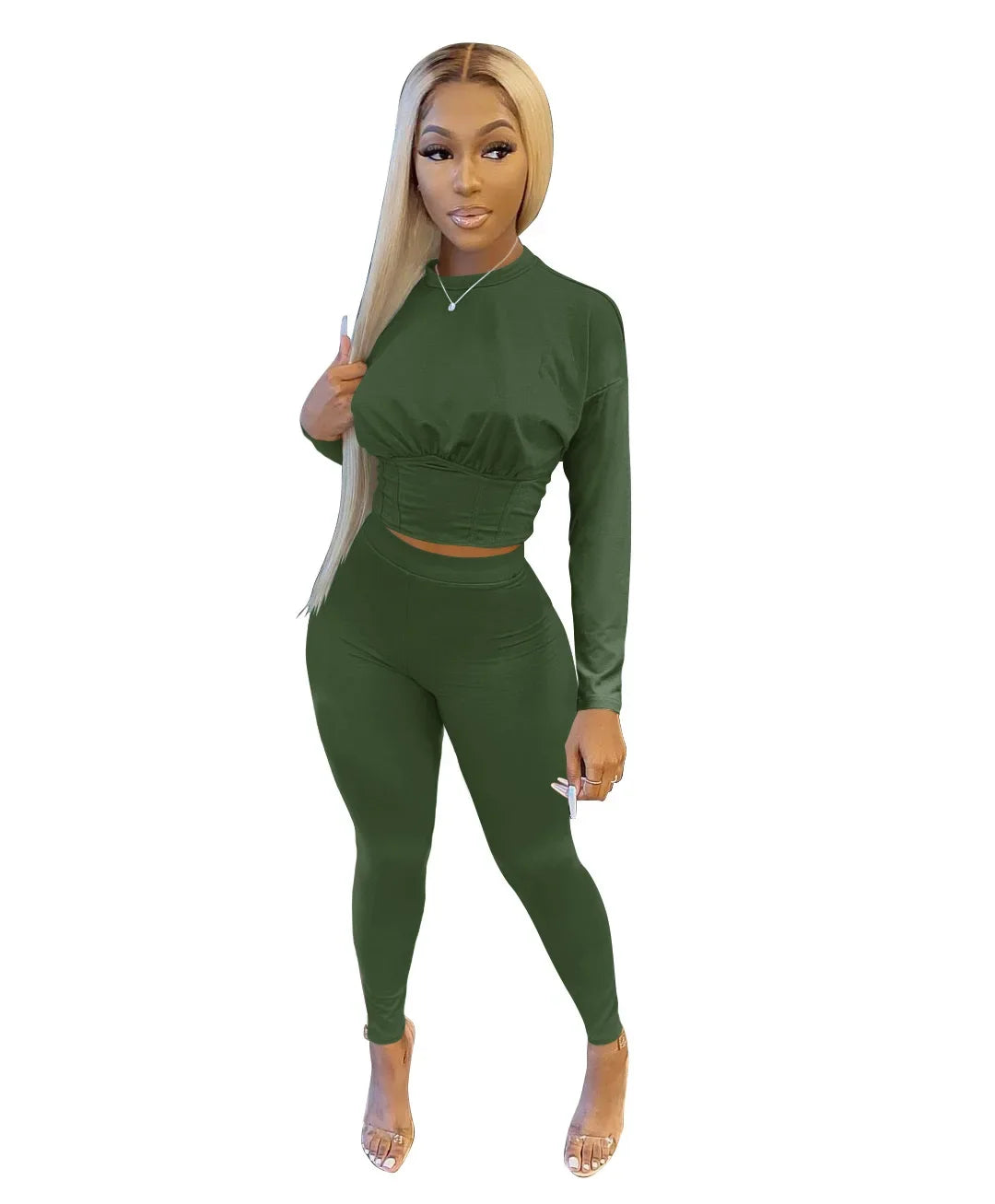 Women's Solid-Color Two-Piece Casual Outfit