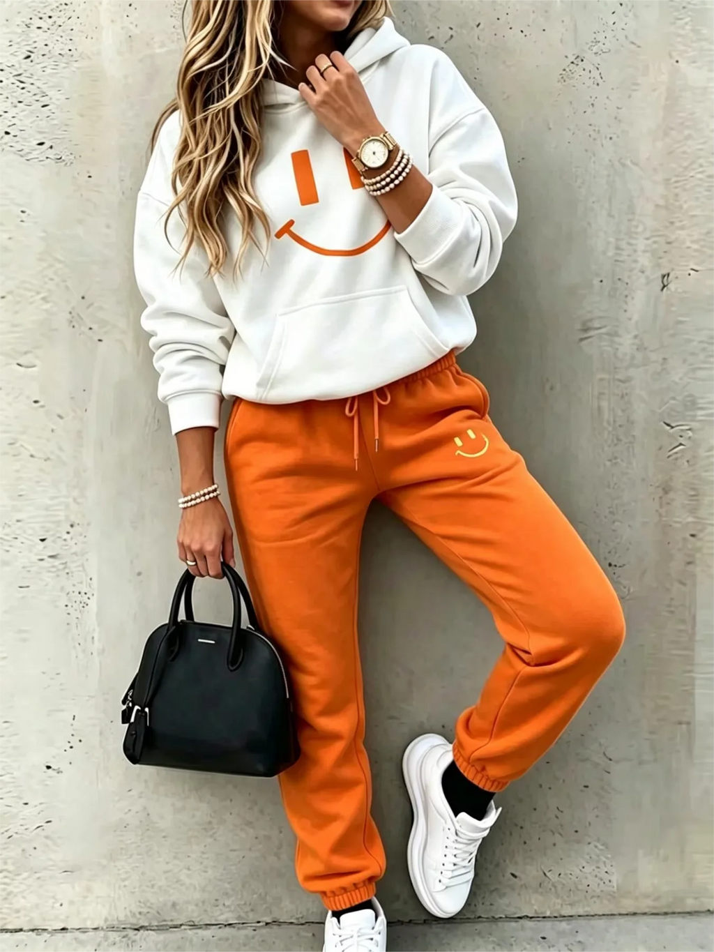 Women's Smiley-Print Hoodie and Jogger Set