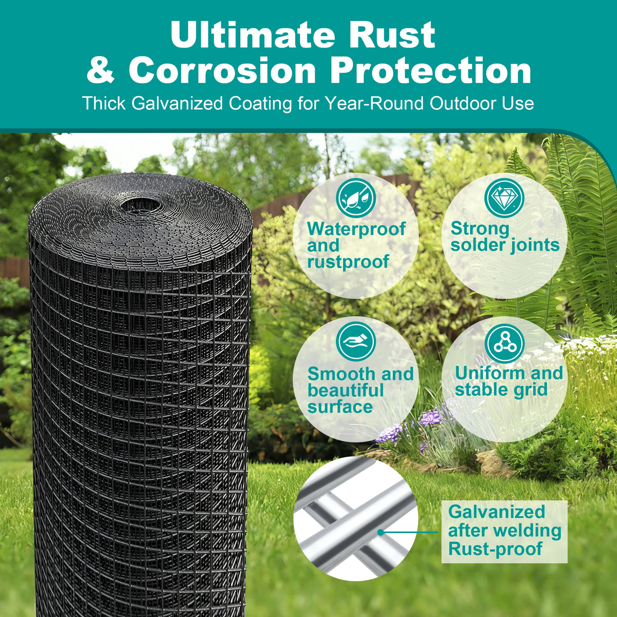 Black PVC-Coated Hardware Cloth, 1/2" Mesh, 19 Gauge