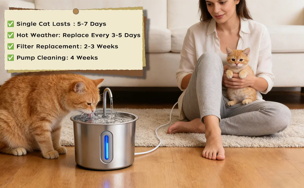Cat Water Fountain Stainless Steel: 74oz/2.2L Cat Fountain for Drinking Pet Water Fountain for Cats Inside - Quiet Cats Water Bowl Dispenser - Kitty Drinking Fountains - for Pets& Small Animals Whispering Desires Shoppe