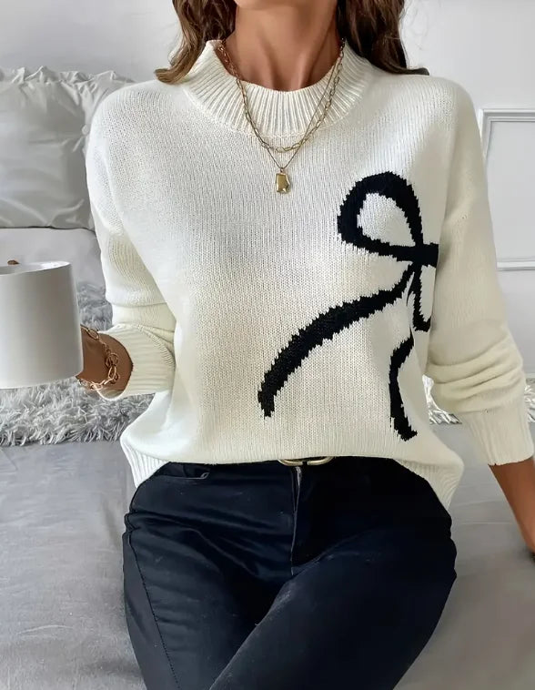 Elegant Casual Knit Sweater with Fashionable Bowtie for Women Warm Long Sleeve Top for Spring Autumn Holiday Travel Versatile Es Whispering Desires Shoppe