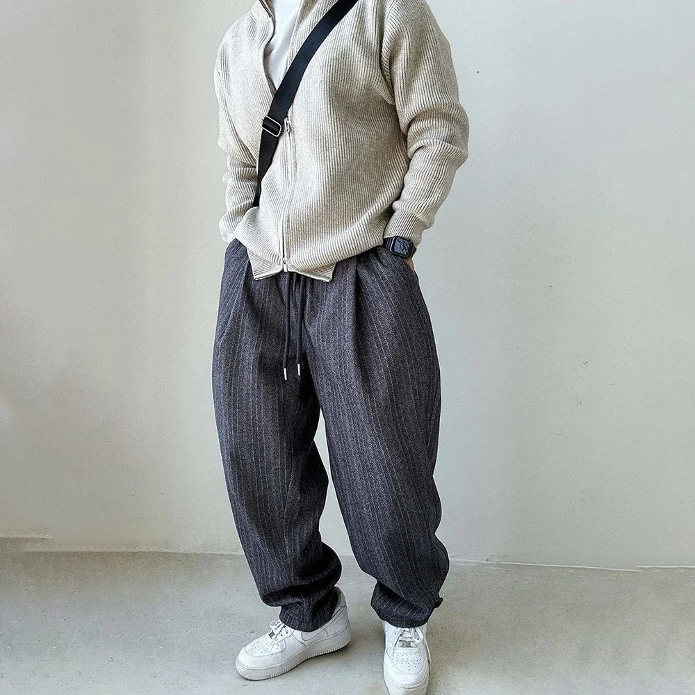 Men's Wide-Leg Drawstring Streetwear Pants