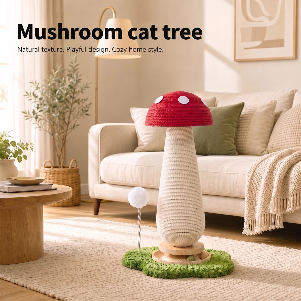 Mushroom or Carrot Cat Scratching Post with Ball Toy