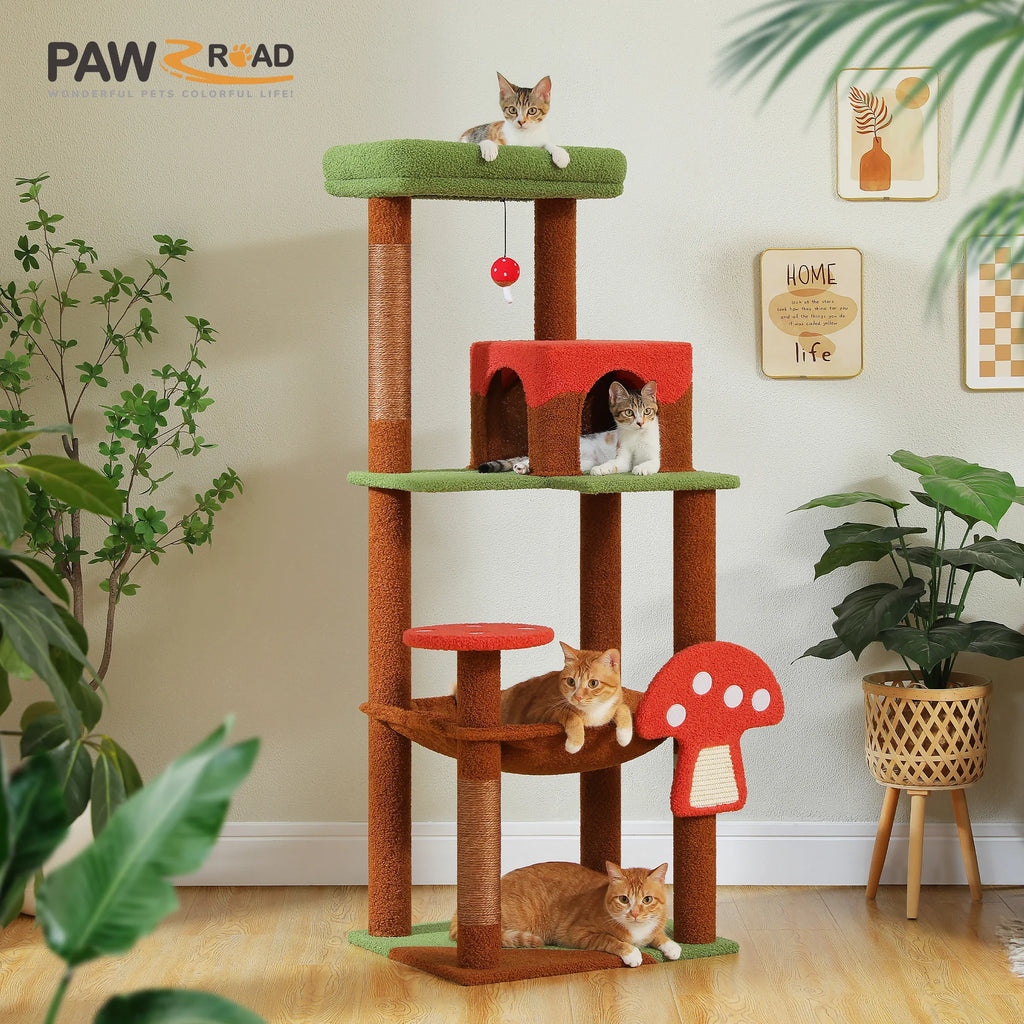 143cm Mushroom Cat Tree with Removable Scratcher