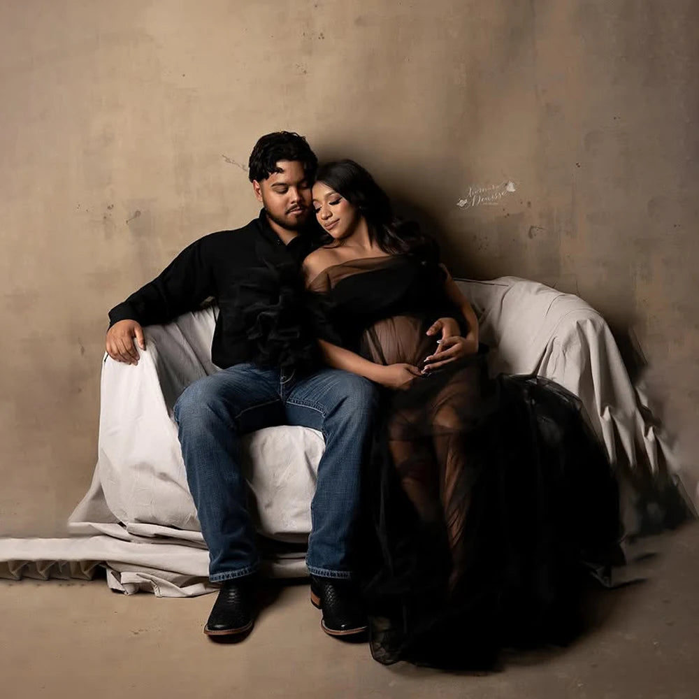 One-Shoulder Tulle Maternity Photo Gown