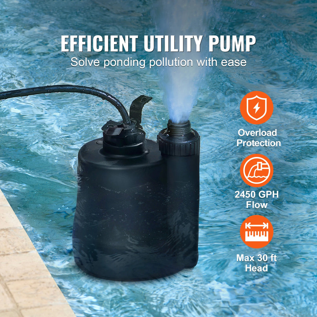 SucceBuy 1/3 HP 2450 GPH Submersible Utility Pump