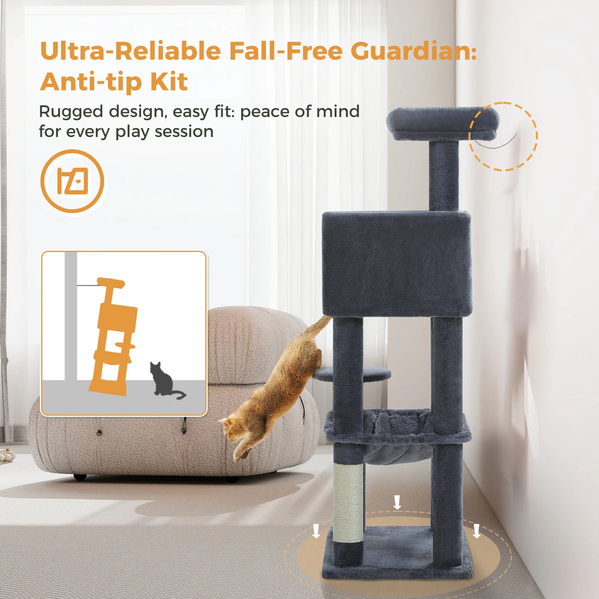 113cm Five-Level Cat Tree with Hammock & Condo