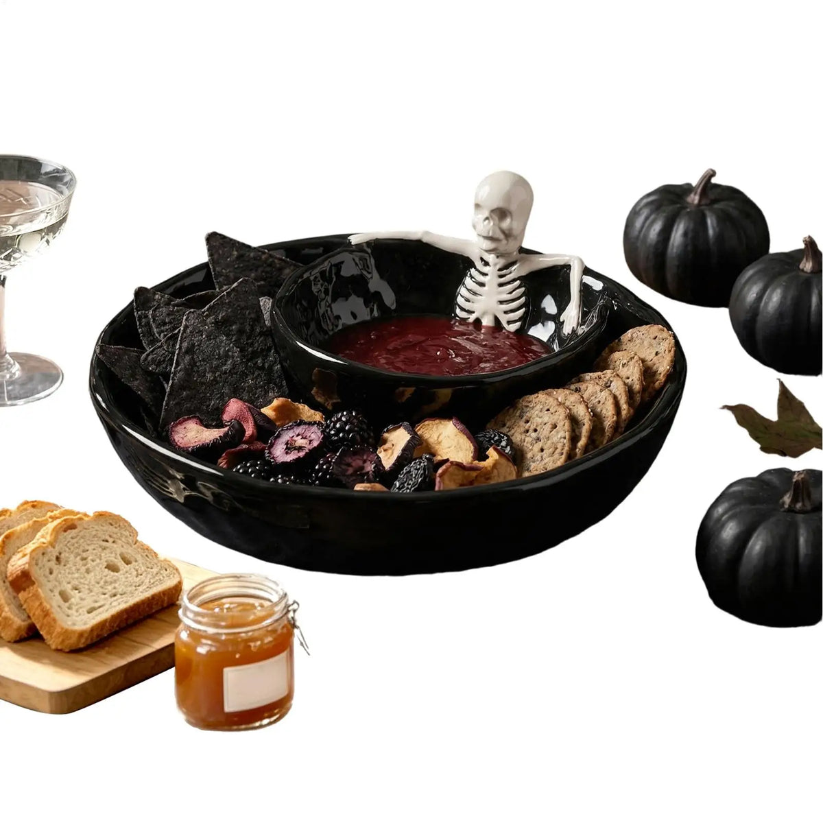 Skull-Shaped Ceramic Chip and Dip Bowl — 8.5 Inch