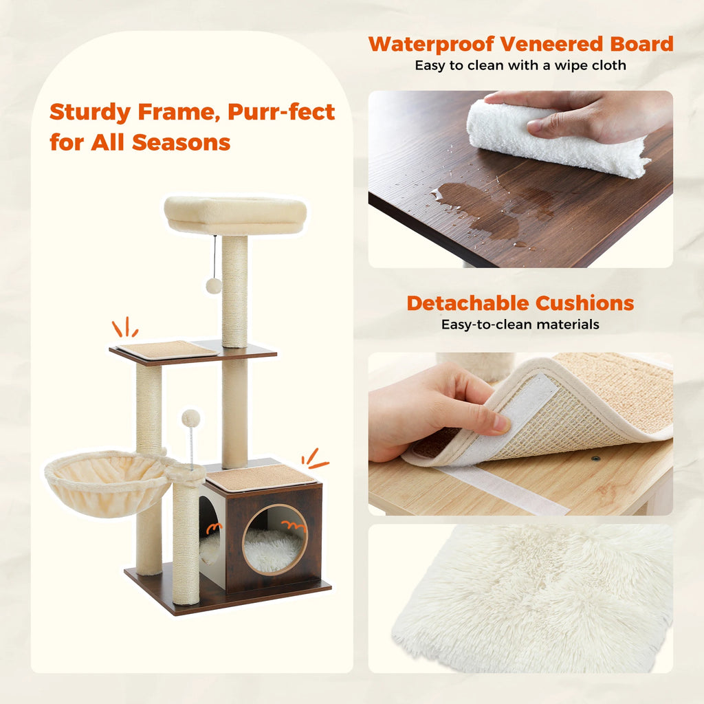 110cm Cat Tree with Condo & Hammock
