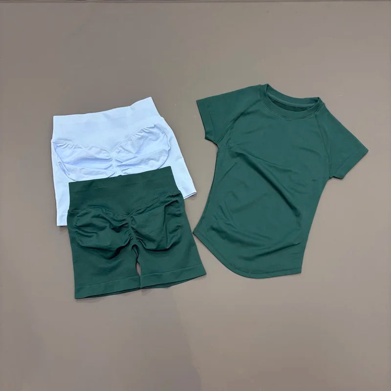 Women's Ribbed Short-Sleeve Top and Shorts Set