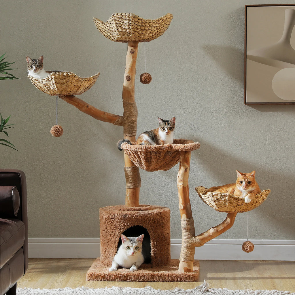 Flower Cat Tree with Wicker Basket Bed