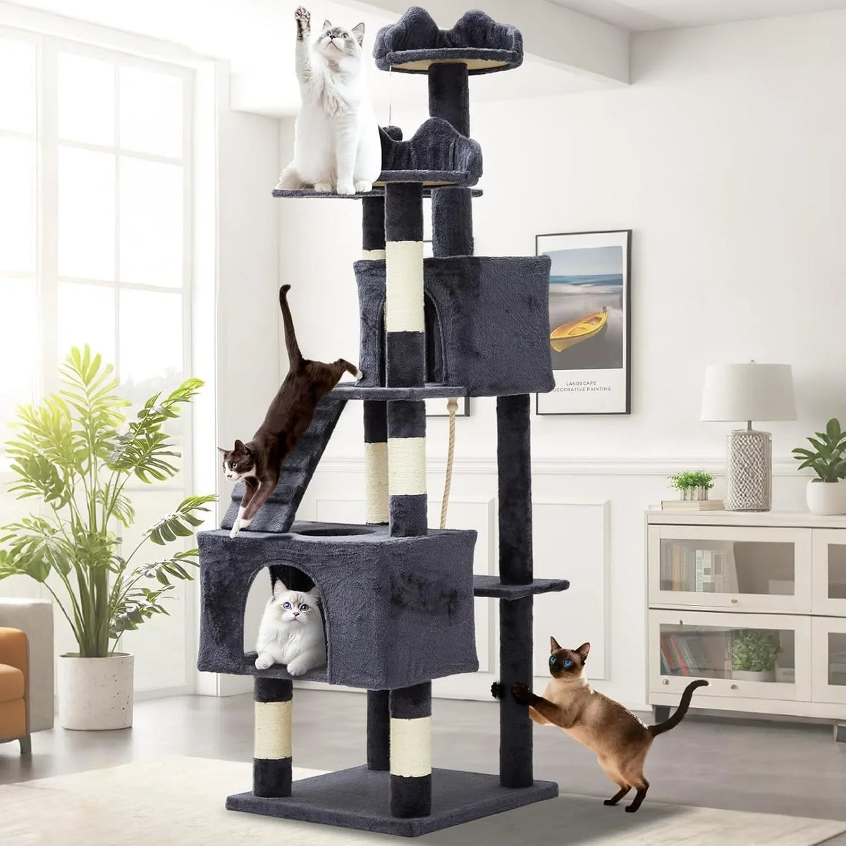 72" Cat Tree with Hammock, Perches & Scratching Posts