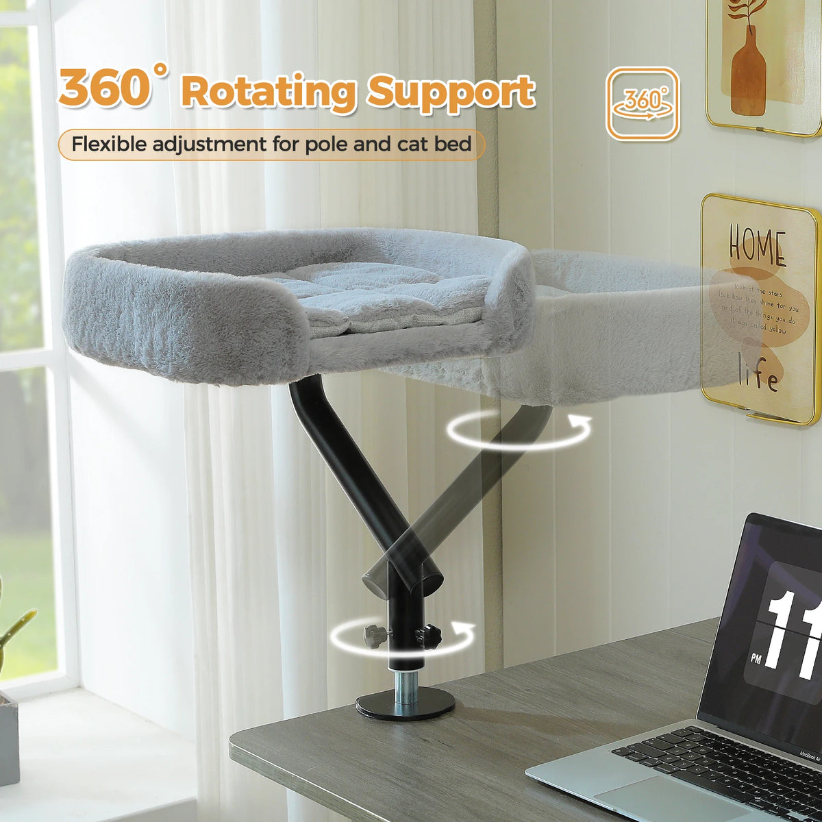 360° Rotating Desk-Mounted Cat Bed