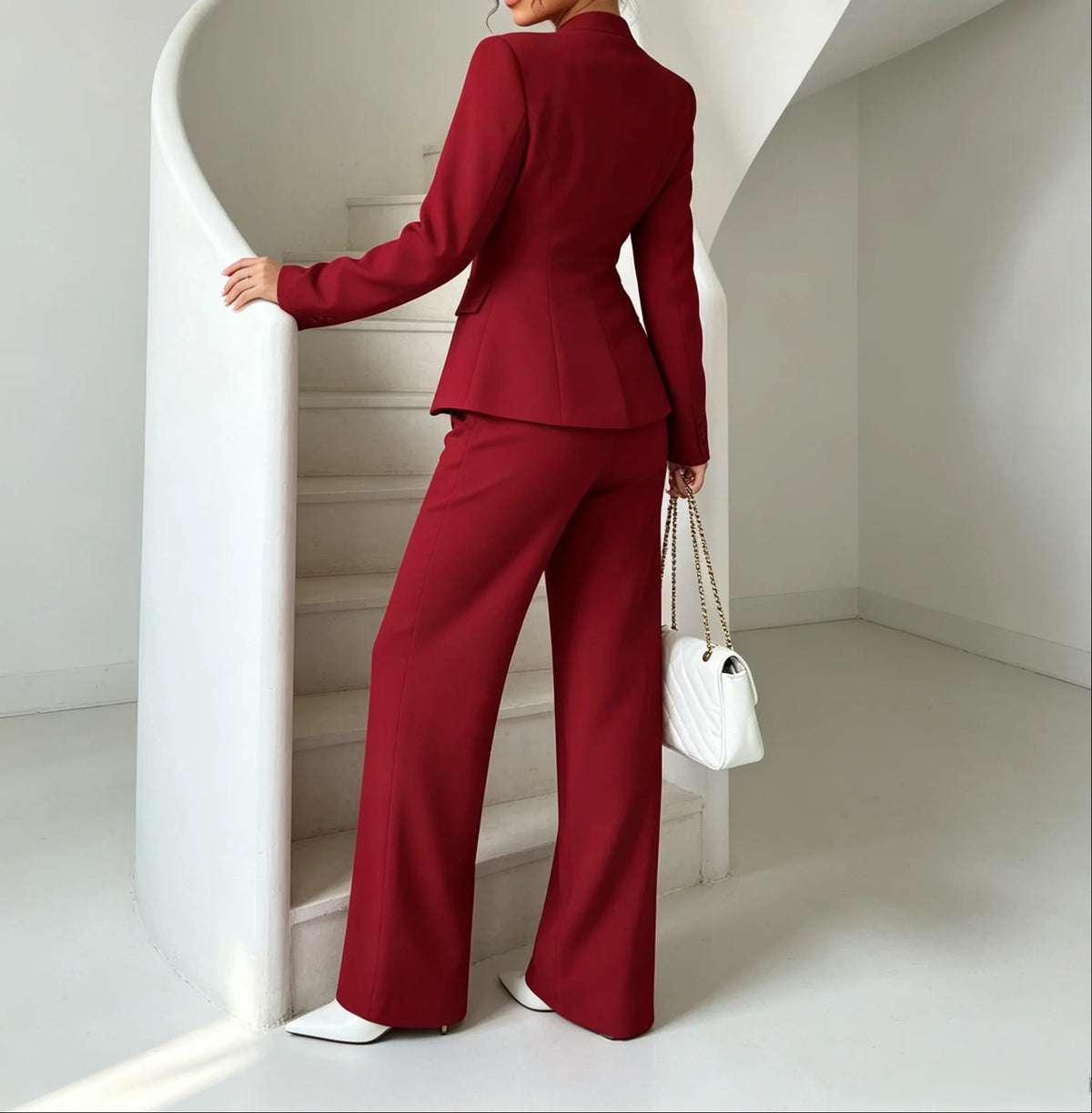 Notched Blazer & Wide-Leg Pants Set