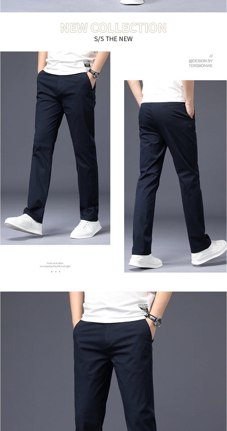 Men's Cotton-Blend Straight-Leg Stretch Pants