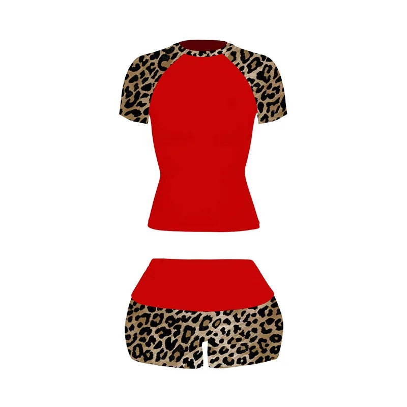 Women's Leopard-Patchwork Tee and Shorts Set
