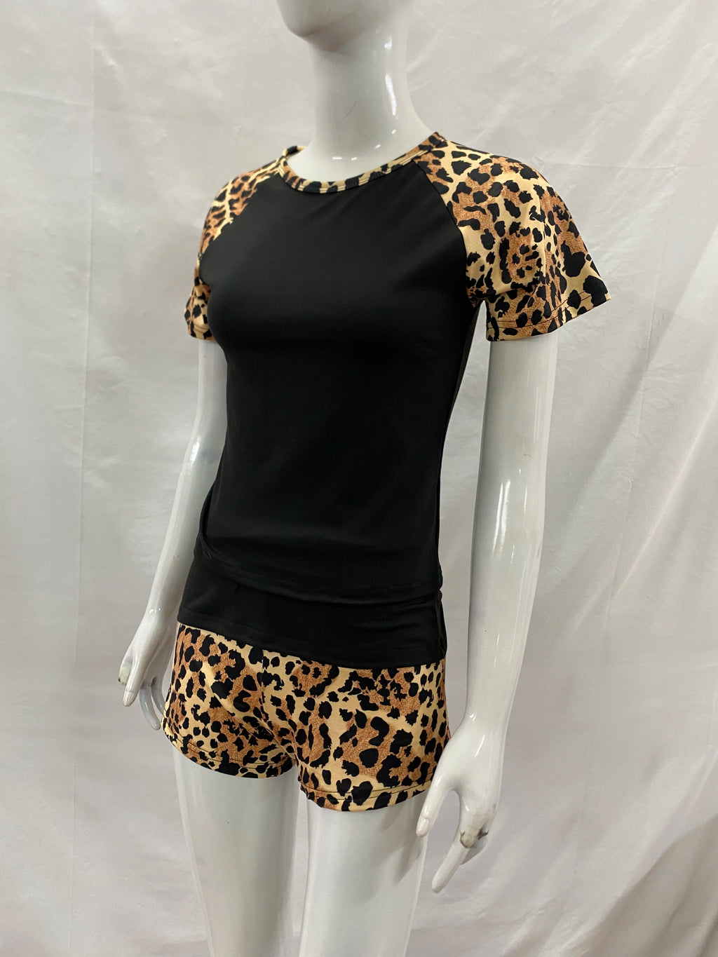 Women's Leopard-Patchwork Tee and Shorts Set