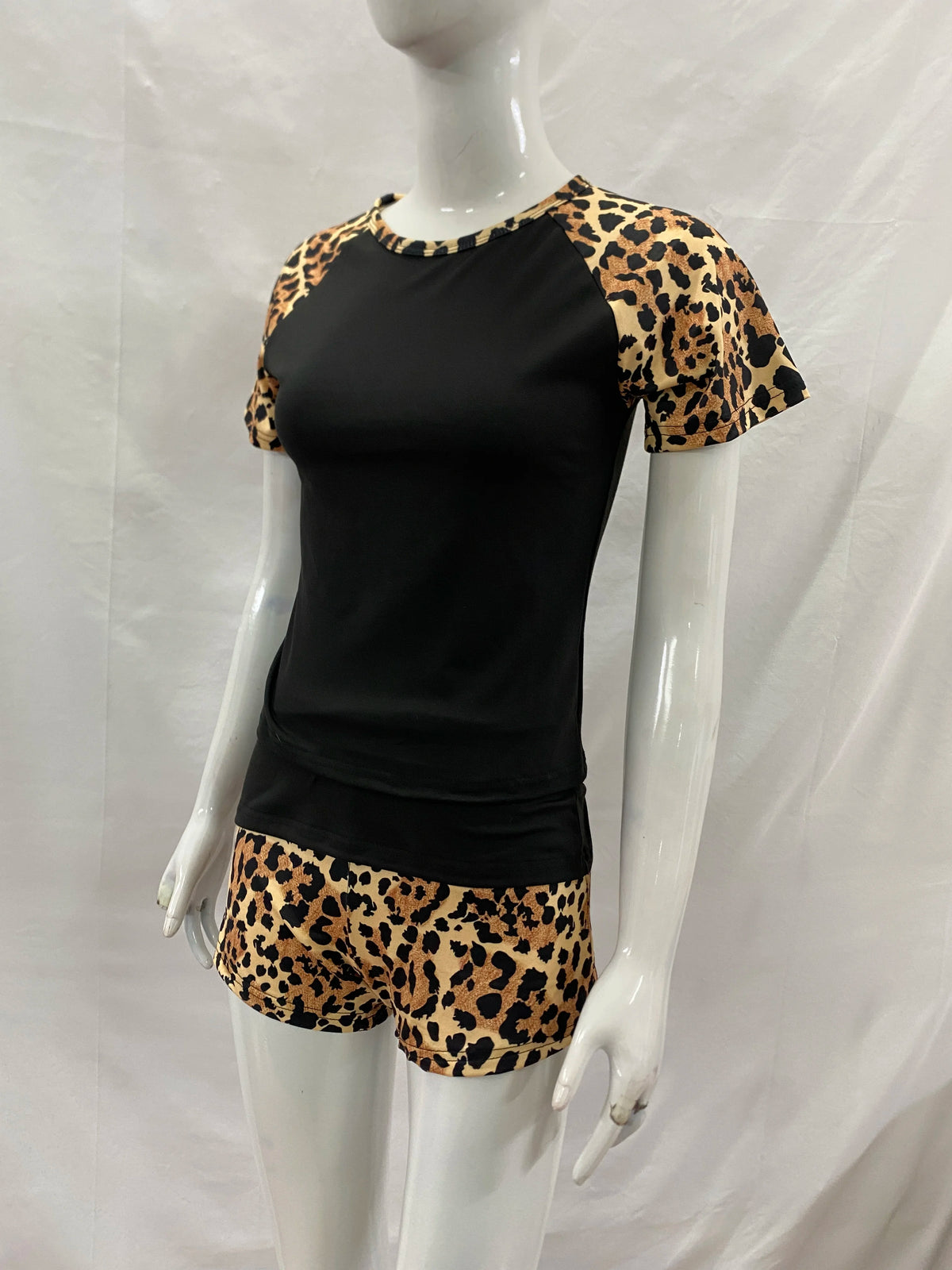 Women's Leopard-Patchwork Tee and Shorts Set