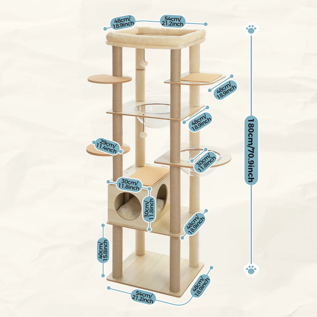 Multi-Level Wooden Cat Tree with Condo & Hammock