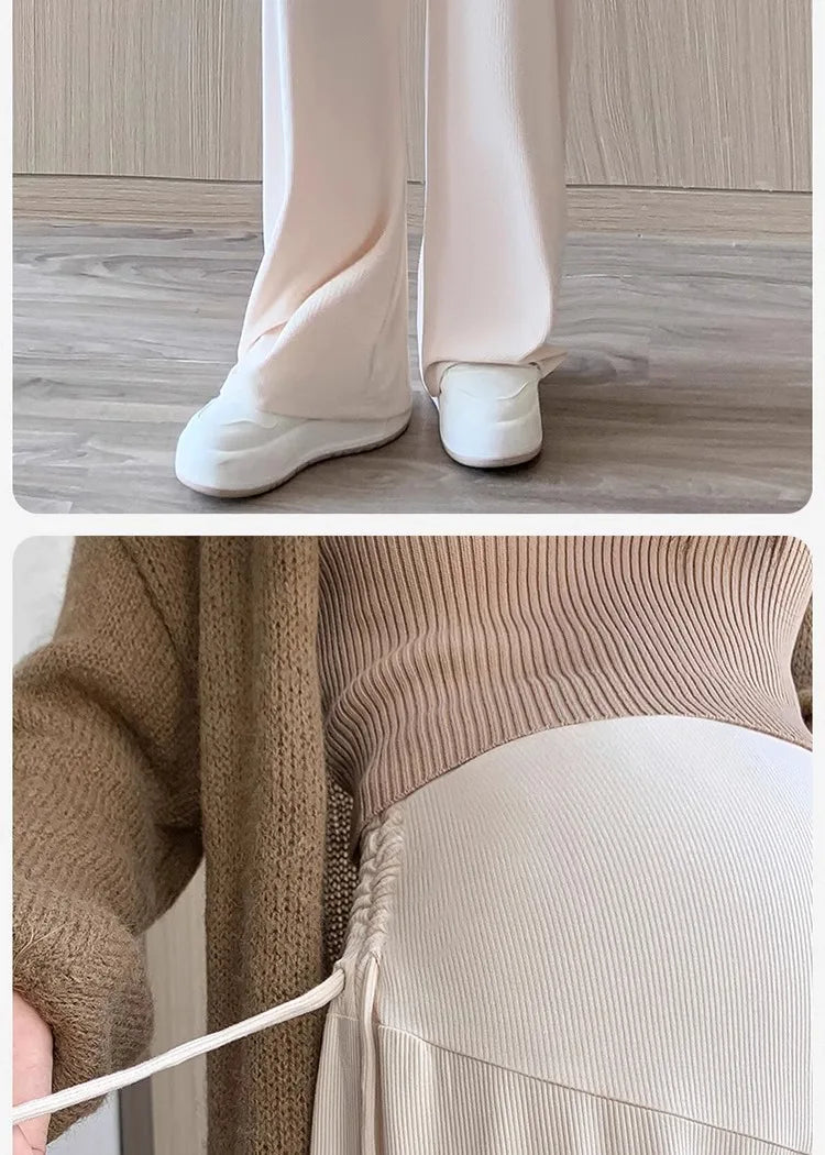 Maternity Trousers Spring and Autumn Outside Wear New Summer Petite Casual Drawstring Straight Wide Leg Trousers Maternity Wear Whispering Desires Shoppe