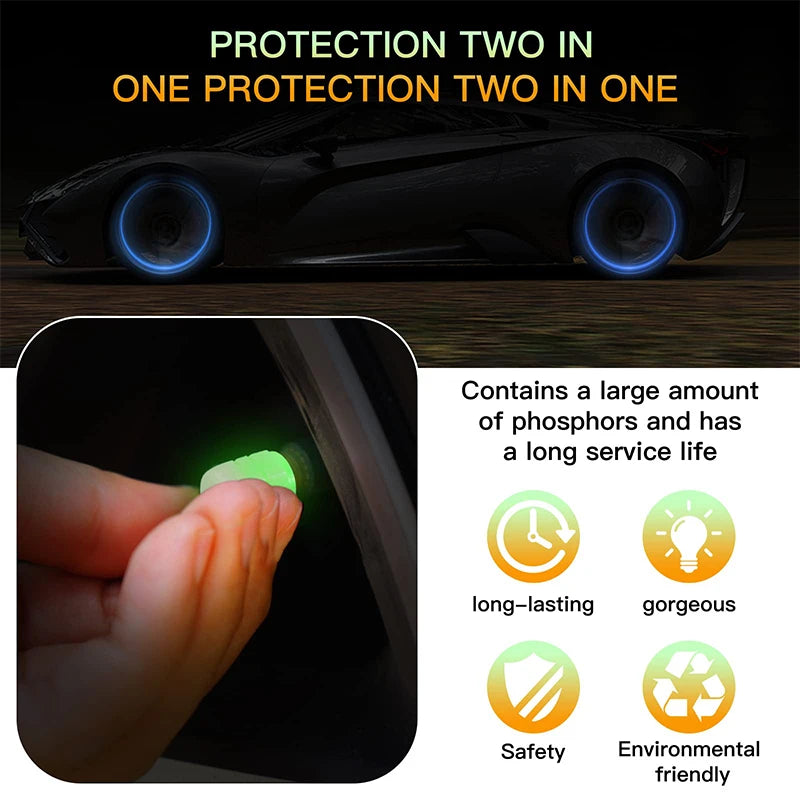 Glow-in-the-Dark ABS Tire Valve Caps – Set of 4