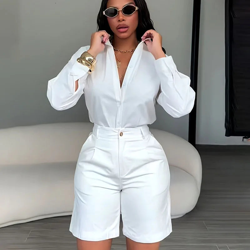 Women's Long-Sleeve Shirt and Shorts Set