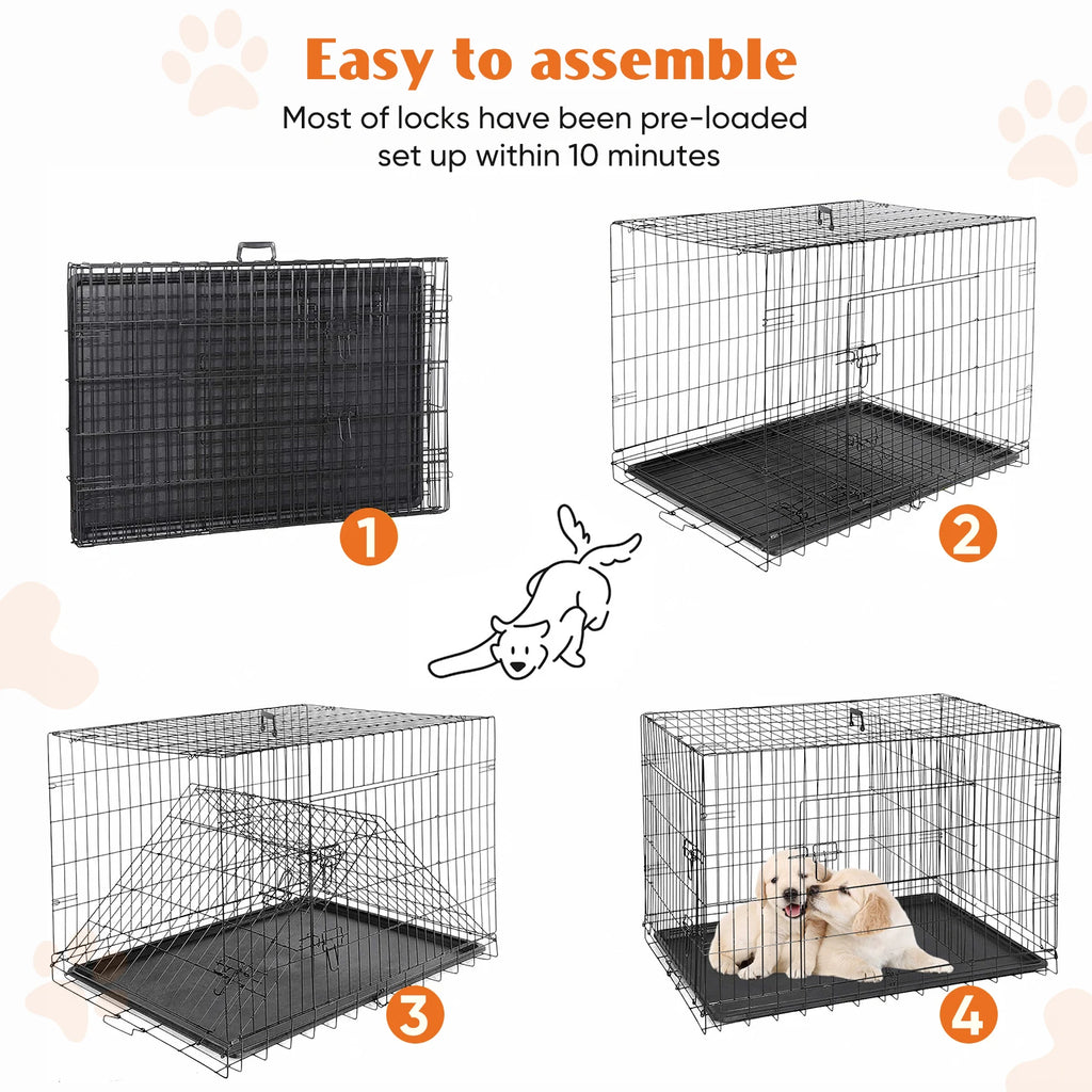 JHK 48" Double-Door Folding Wire Dog Crate
