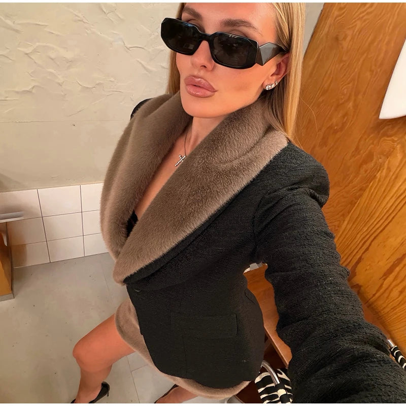 Women's Faux-Fur-Trim Blazer and Mini Skirt Set