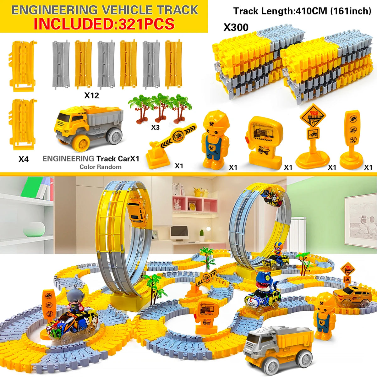 Flexible Race Track with Light-Up Climbing Toy Car