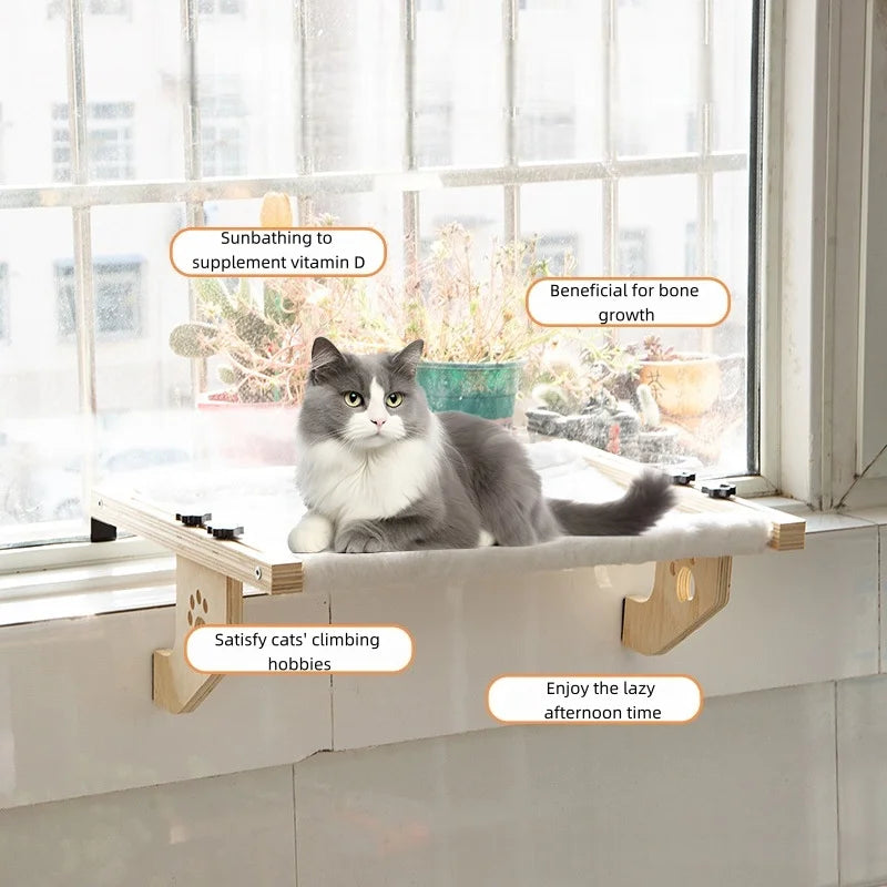 Adjustable Cat Window Perch with Wood & Metal Frame