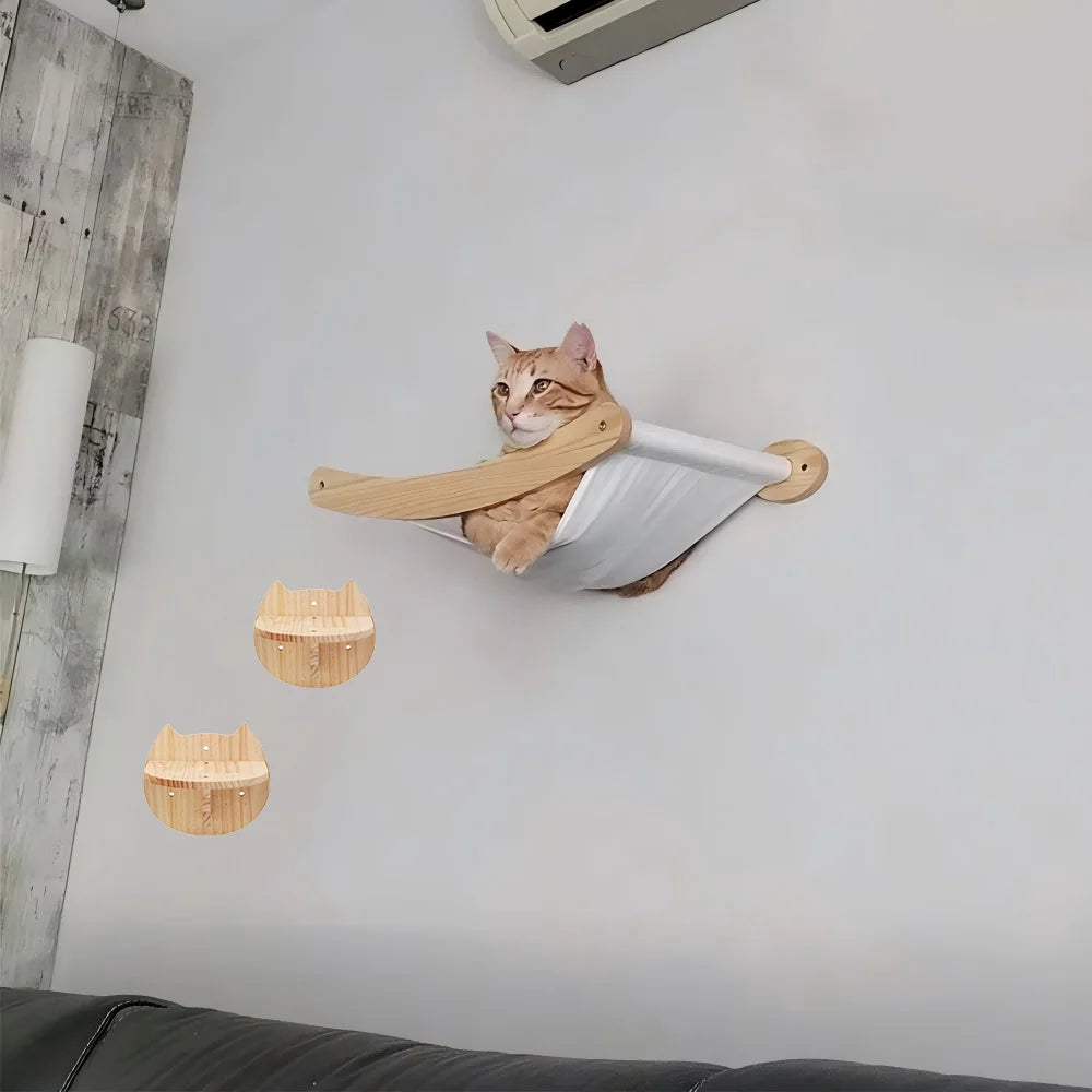 Wall-Mounted Cat Hammock & Climbing Stairs