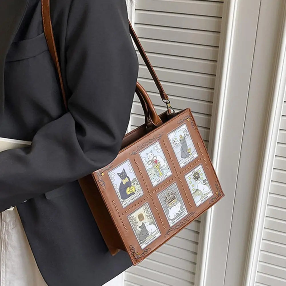 Cat Tarot Print PU Handbag