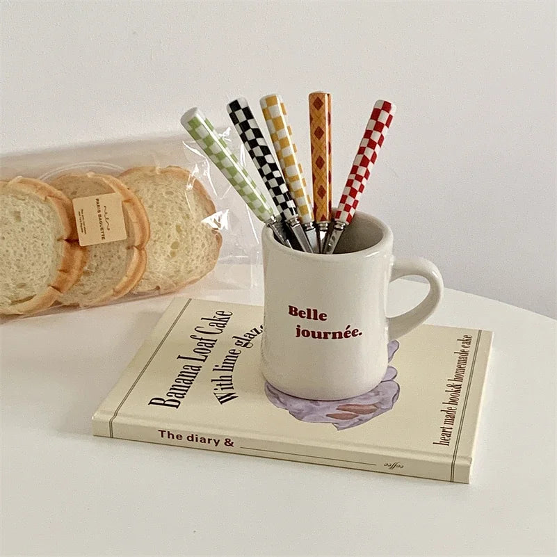 Checkerboard Ceramic-Handle Flatware — 3 Pieces