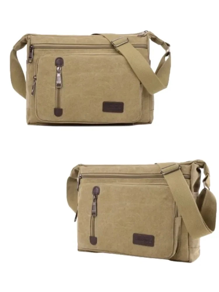 Unisex Canvas Multi-Pocket Crossbody Satchel