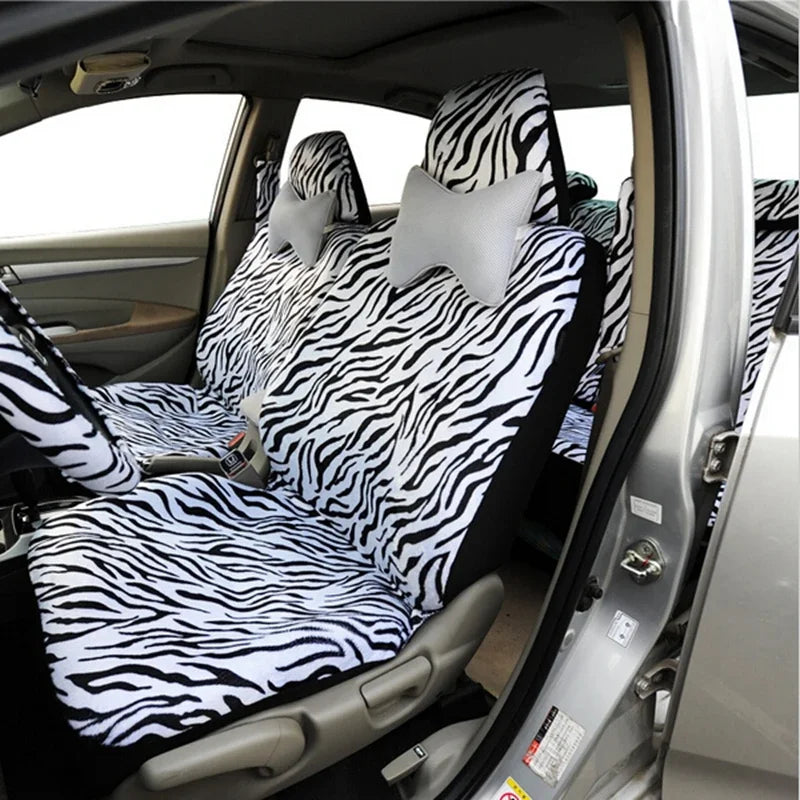 Short-Plush Animal-Print Seat Covers – 12-Piece Set